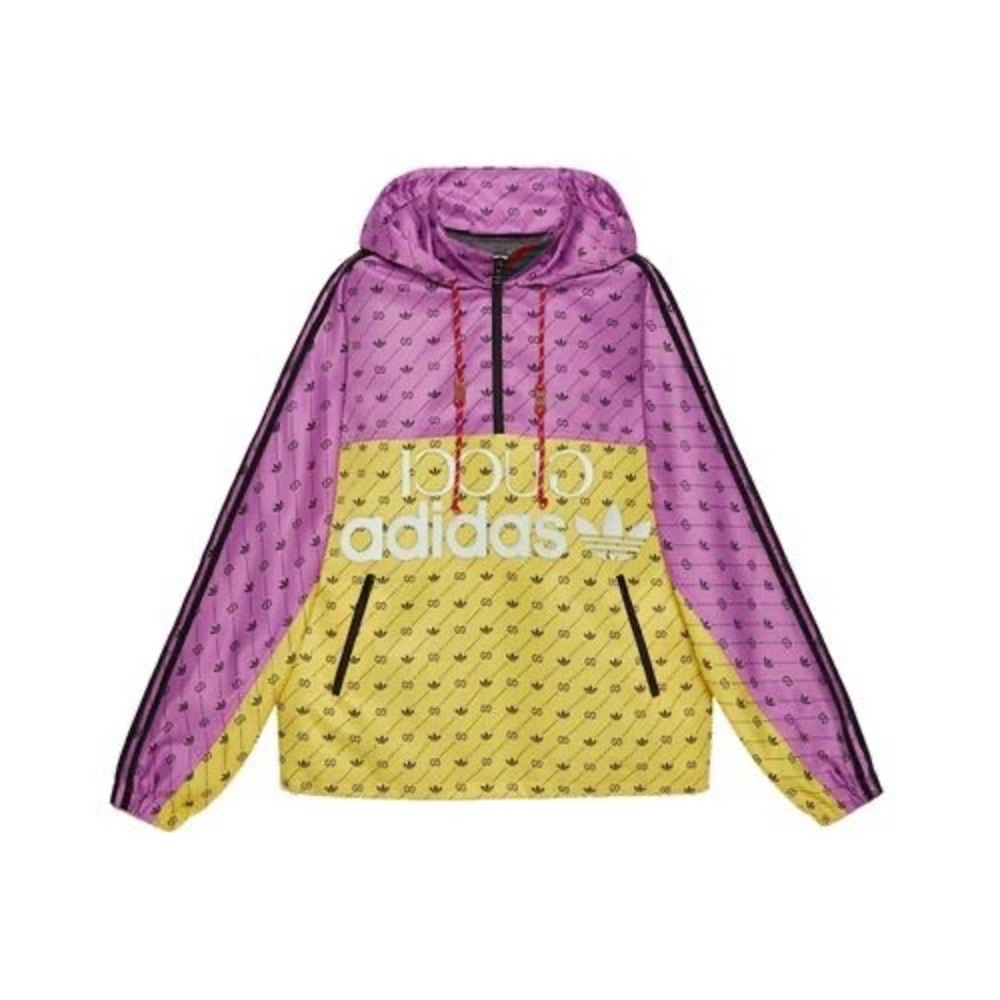 Gucci‎ x Adidas Windbreaker Jacket Purple Yellow Logo Print Sz Small Lightweight